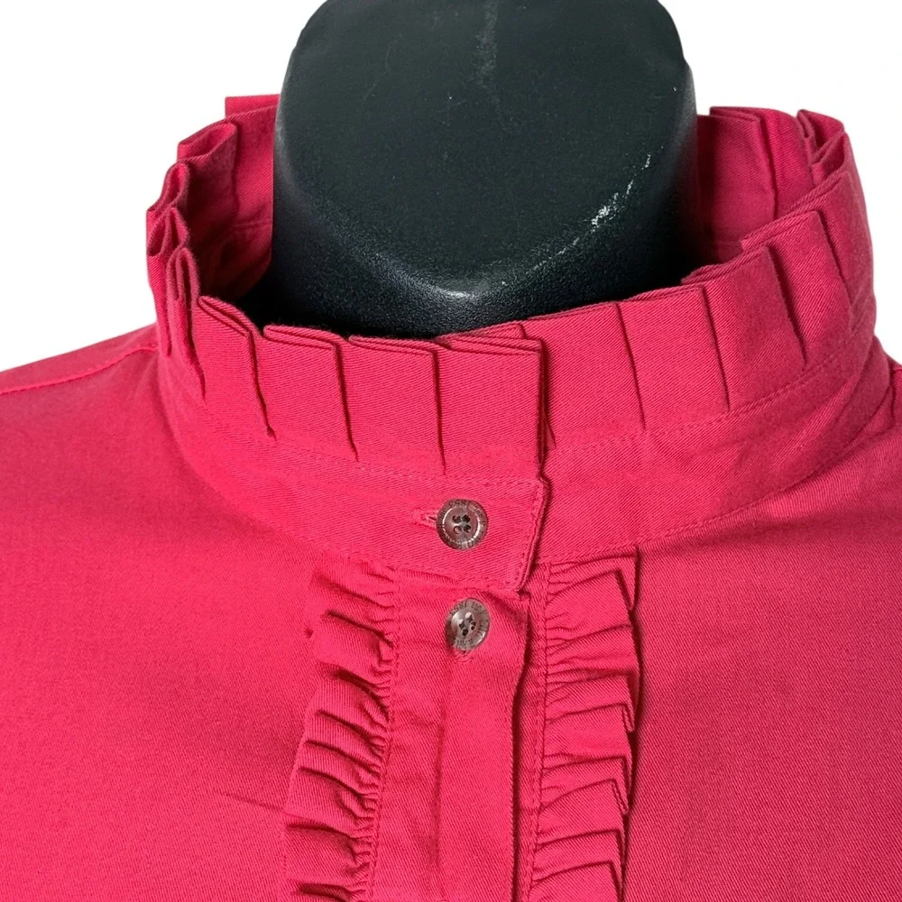 King Ranch Pink Cotton Ruffle Mock Neck Western Field Shirt Blouse Long Size XL‎